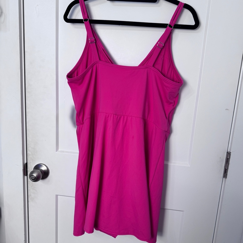 Lands' End Surplice Wrap One-Piece Swim Dress XL 18 NWT Pink Swimsuit V Neck - Picture 7 of 10